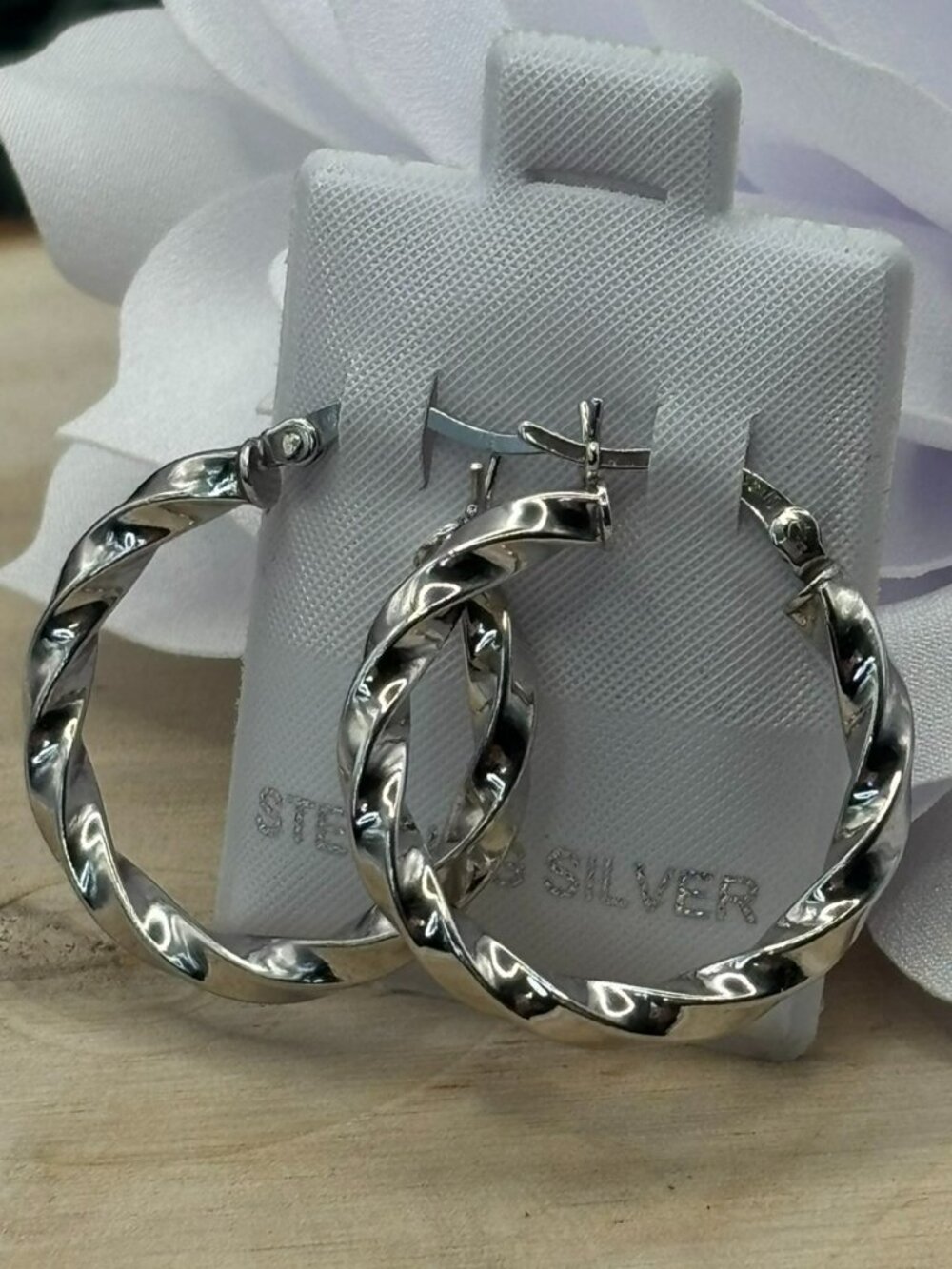 NWT 925 Italy Sterling Silver Twisted Ribbon Hoop Earrings 1.25"